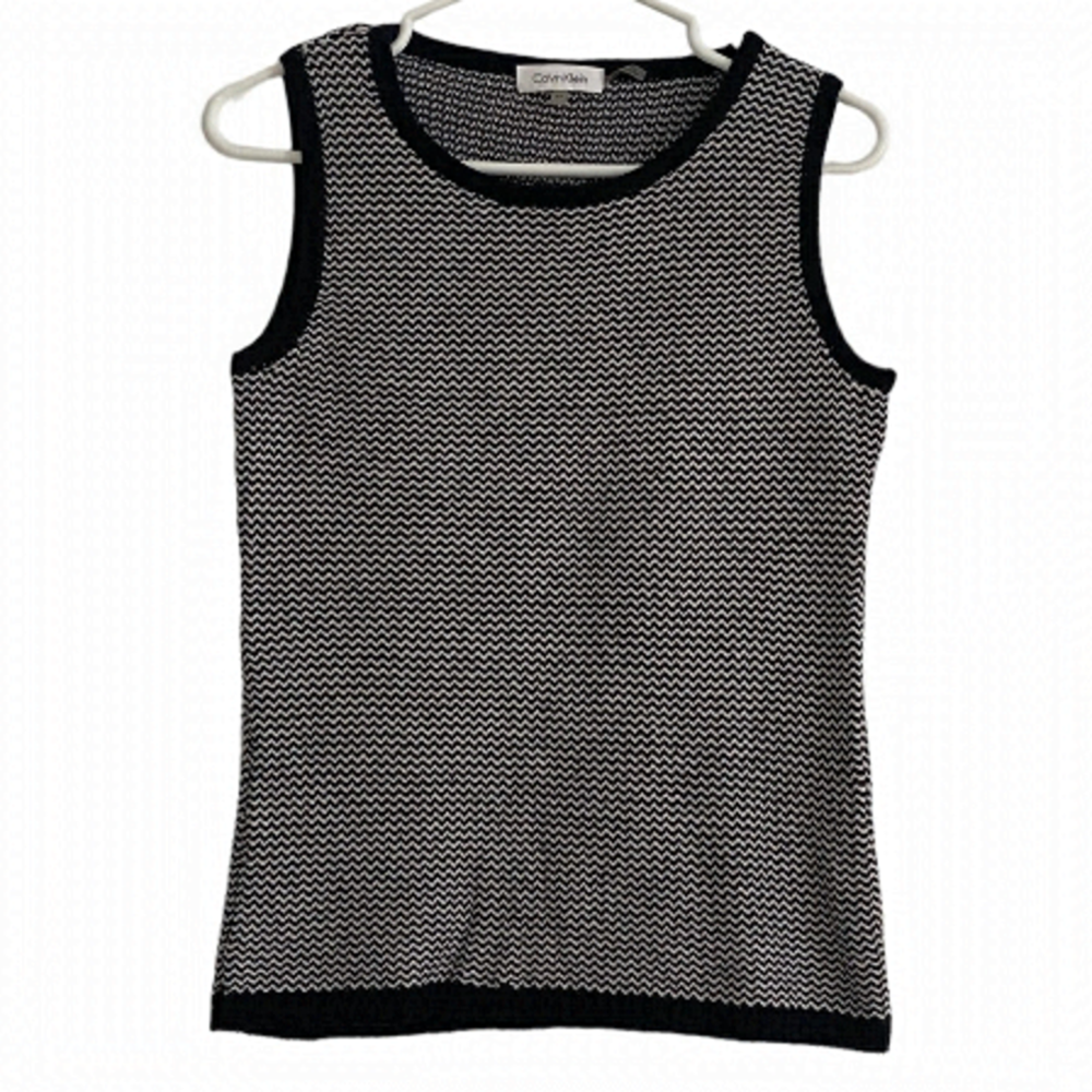 Calvin Klein Black and White Chevron Sleeveless Sweater Vest Size Small